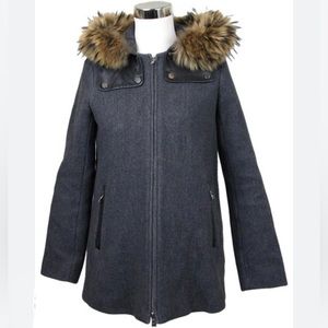 Sandro Women's Grey Wool Coat with Fur Trim, FR size 36 (M8774H)